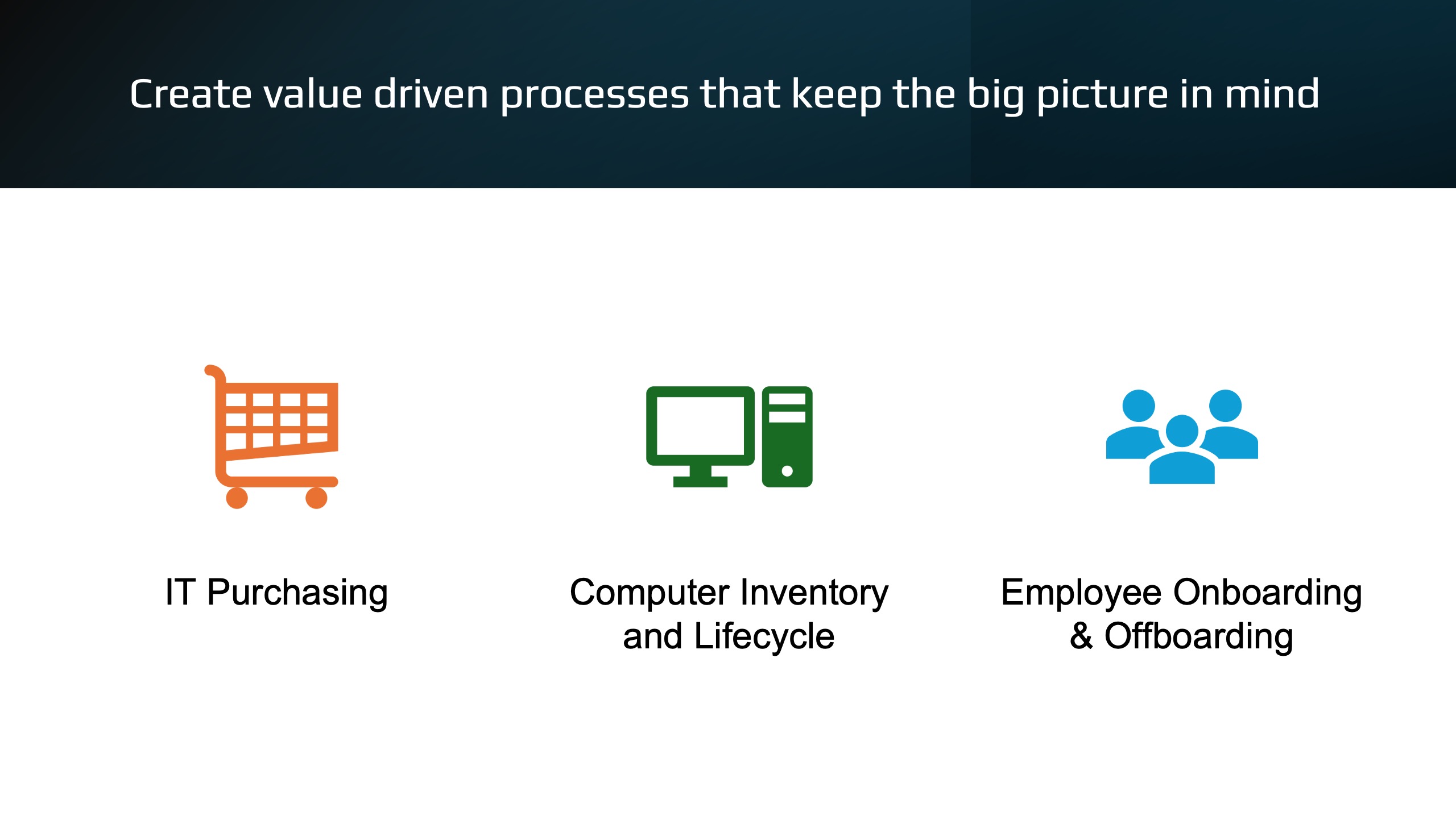 Create value driven processes that keep the big picture in mind